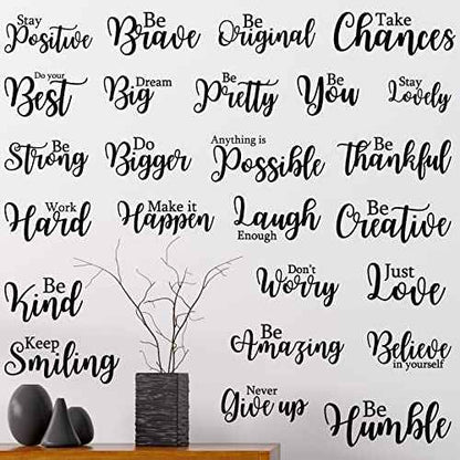 Leinuosen 25 Pcs Inspirational Wall Decal Motivational Quote Peel and Stick Vinyl Wall Quotes Stickers Removable Positive Saying for DIY Bedroom Living Room Office Art Decor