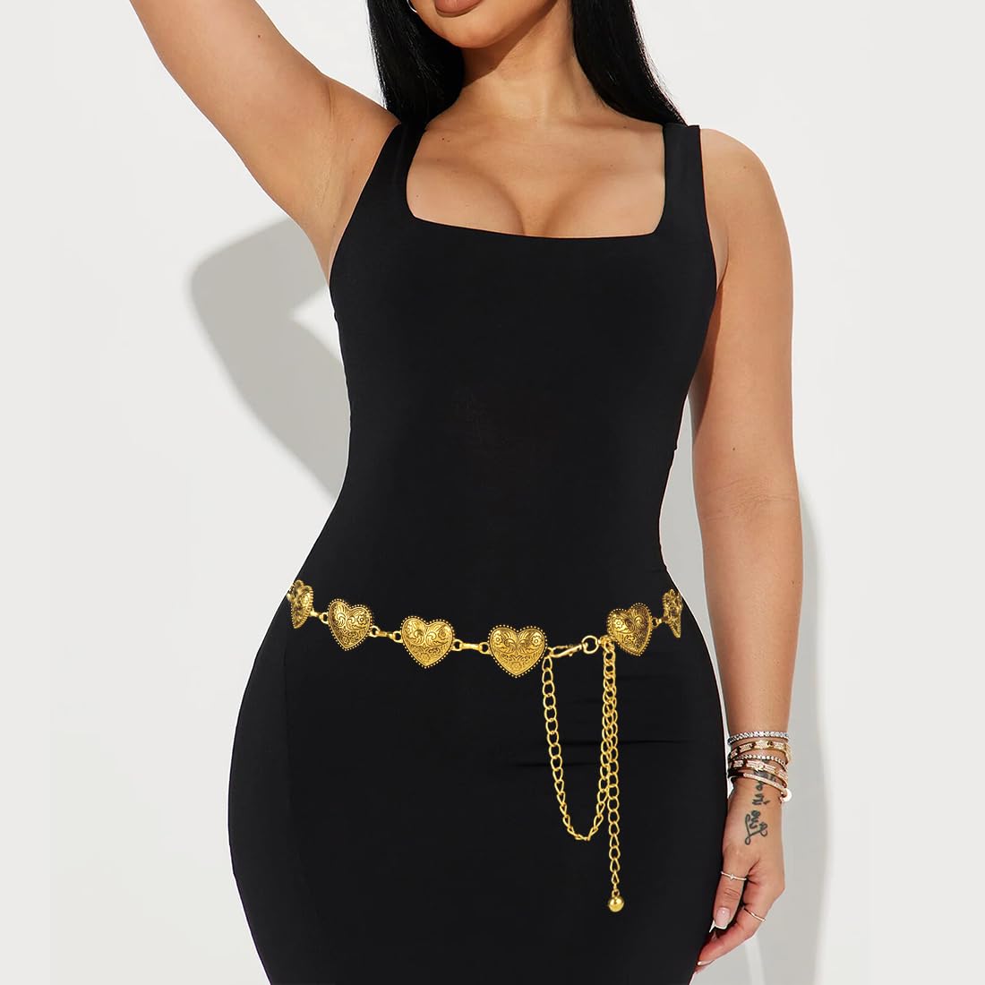 Heyjoin Women Concho Chain Belt Western Cowgirl Waist Chain Adjustable Metal Link (Love Bronze-XL)
