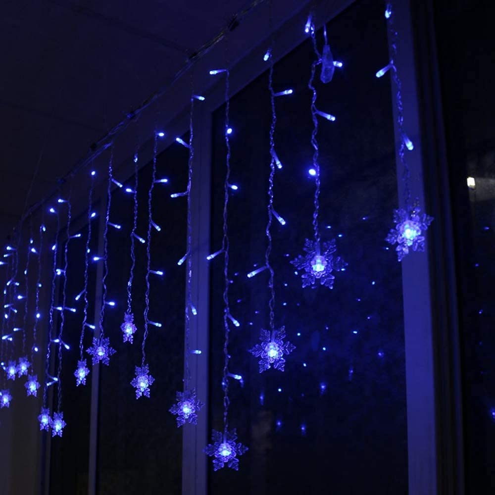 MBVBN LED Curtain Lights,19ft/6M 96 LED Snowflake Curtain String Lights Plug-in Window Curtain Lights with 8 Modes Decoration for Christmas, Wedding, Party,Wall, Home Decorations (Blue)