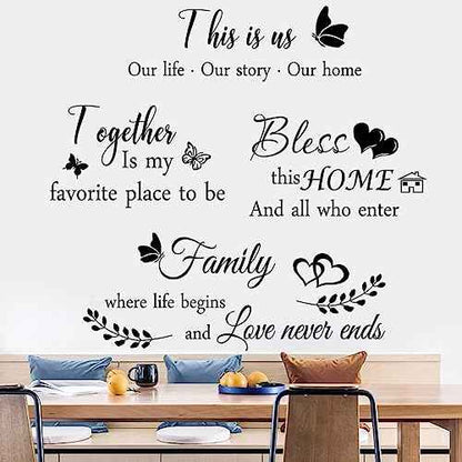 4 Pieces THIS IS US TOGETHER BLESS THIS HOME Wall Decor Signs - Vinyl Wall Stickers for Living Room, Bedroom, Home Office, Teen Dorm