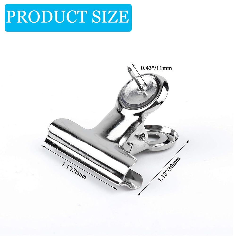Mqiielle 50 PCS Metal Push Pin Clips Silver Bulldog Clips with Pins Heavy Duty Thumb Tacks for Cork Boards Bulletin Boards and Cubicle Walls