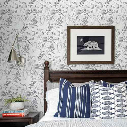 Orainege Gray Floral Wallpaper Peel and Stick Wallpaper Self Adhesive Floral Contact Paper Waterproof 17.7 in ¡¿118.1 in Removable Wall Paper for Bedroom Bathroom Cabinets Decor