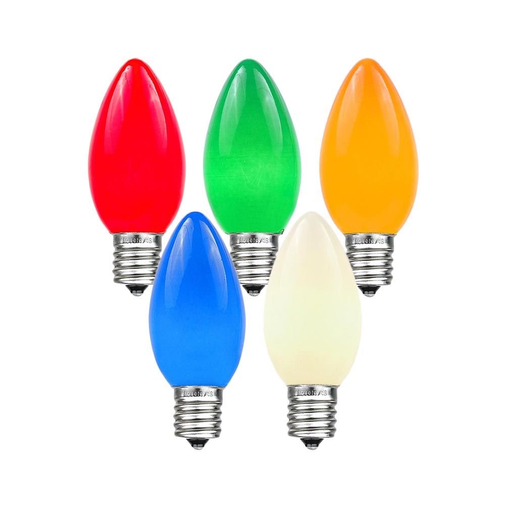 Novelty Lights Ceramic Christmas Replacement Bulbs - Outdoor Individual Bulbs for Events, Holiday Parties, Patios, and More - C7/E12 Candelabra Base, 5 Watt Lights (Multicolor, 25 Pack)