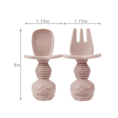 PandaEar 4 Pack Silicone Baby Spoons Forks Feeding Set, Toddler Utensils Baby Led Weaning Supplies, First Stage Baby Spoon Self Feeding 6 Months Old Baby Essentials