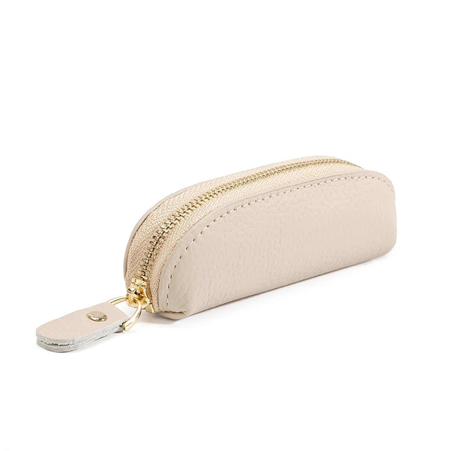 LARENNT Full Grain Leather Coin Pouch - Travel Small Coin Purse with Zipper - Mini Key Pouch Change Purse for Women and Men (Off White)