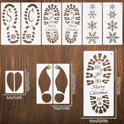 DIYASY 9 Pcs Christmas Santa Footprint Stencils, Reusable Snowflake Stencils for Painting Large Crafts Stencil Elf Foot Print Templates Holiday Xmas Decorations