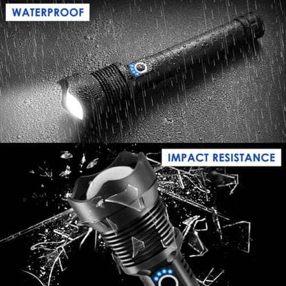 Flashlights High Lumen Rechargeable, Heavy Duty Rechargeable Flashlights, Adjustable Focus Tactical Flashlight with 5 Modes, Super Bright Flashlight for Home Camping