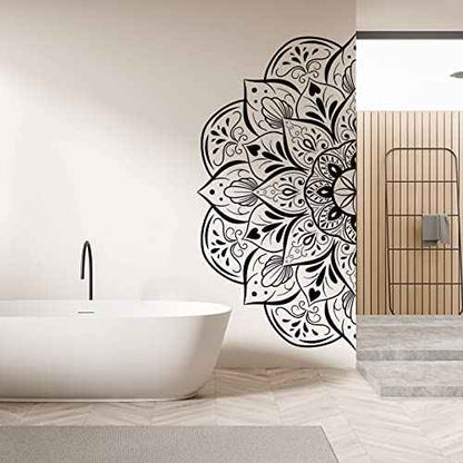 Boho Half Mandala Peel & Stick Wall Decal - Big Indian Flower Wall Sticker, Meditation Wall Art, Removable Headboard Decals for Living Room, Bedroom, Yoga Room