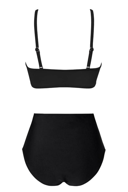Amy Babe Women's High Waisted Bikini Sets Push Up Twist Front Spaghetti Straps Ruched Two Piece Swimsuit Bathing Suit Black (Medium)
