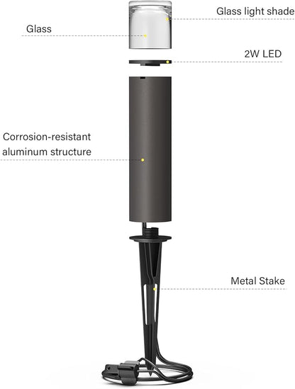 GOODSMANN Low Voltage Bollard Light 2 Watt LED Landscape Lighting 2700K Warm White Weatherproof Pathway Lights Bronze Outdoor Walkway & Sideway & Driveway Round Path Light with Cable Connector