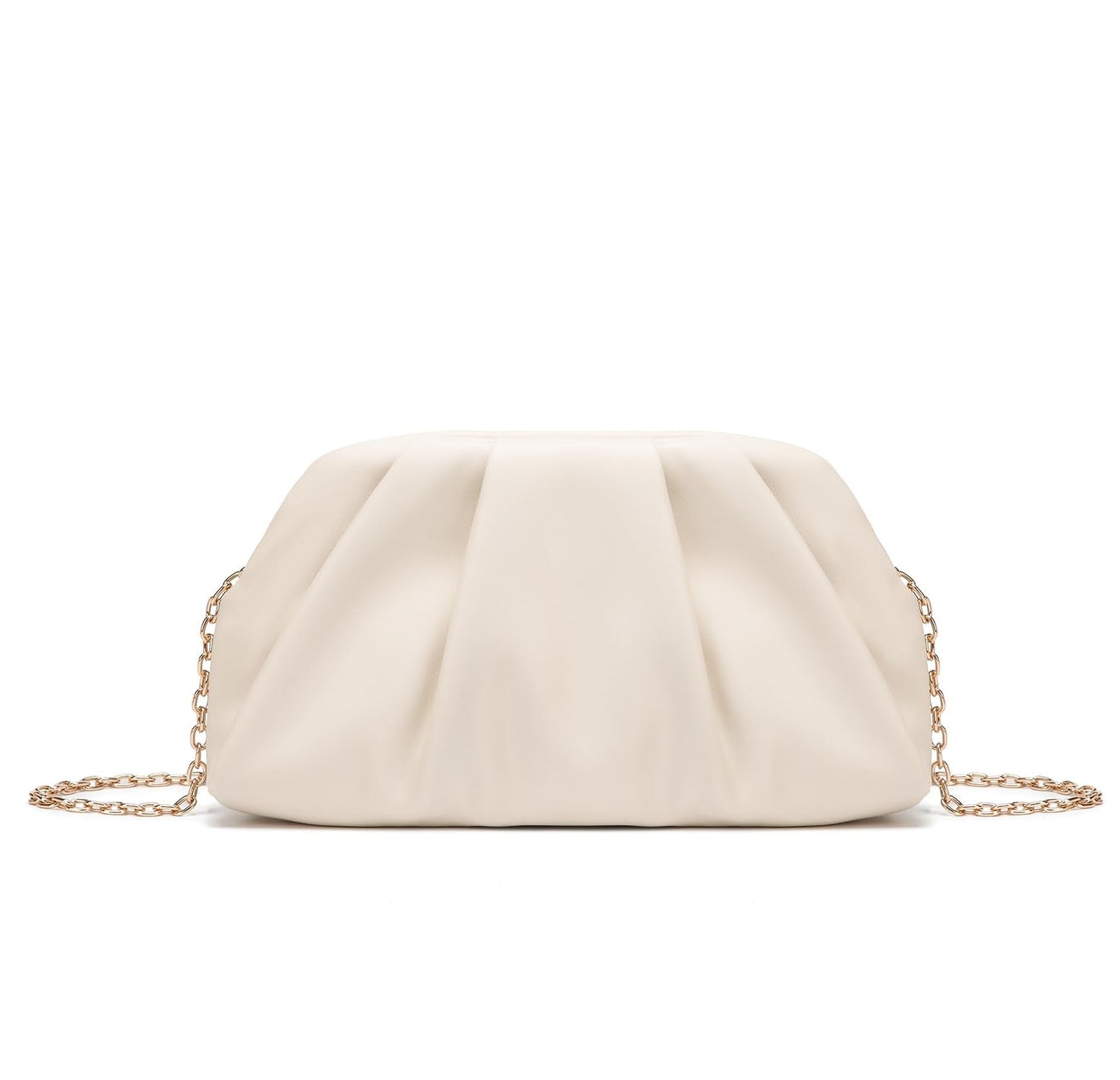 Dreubea Women's Fashion Cloud Shape Evening Bag Charming Fold Leather Clutch Handbag with Chain Beige