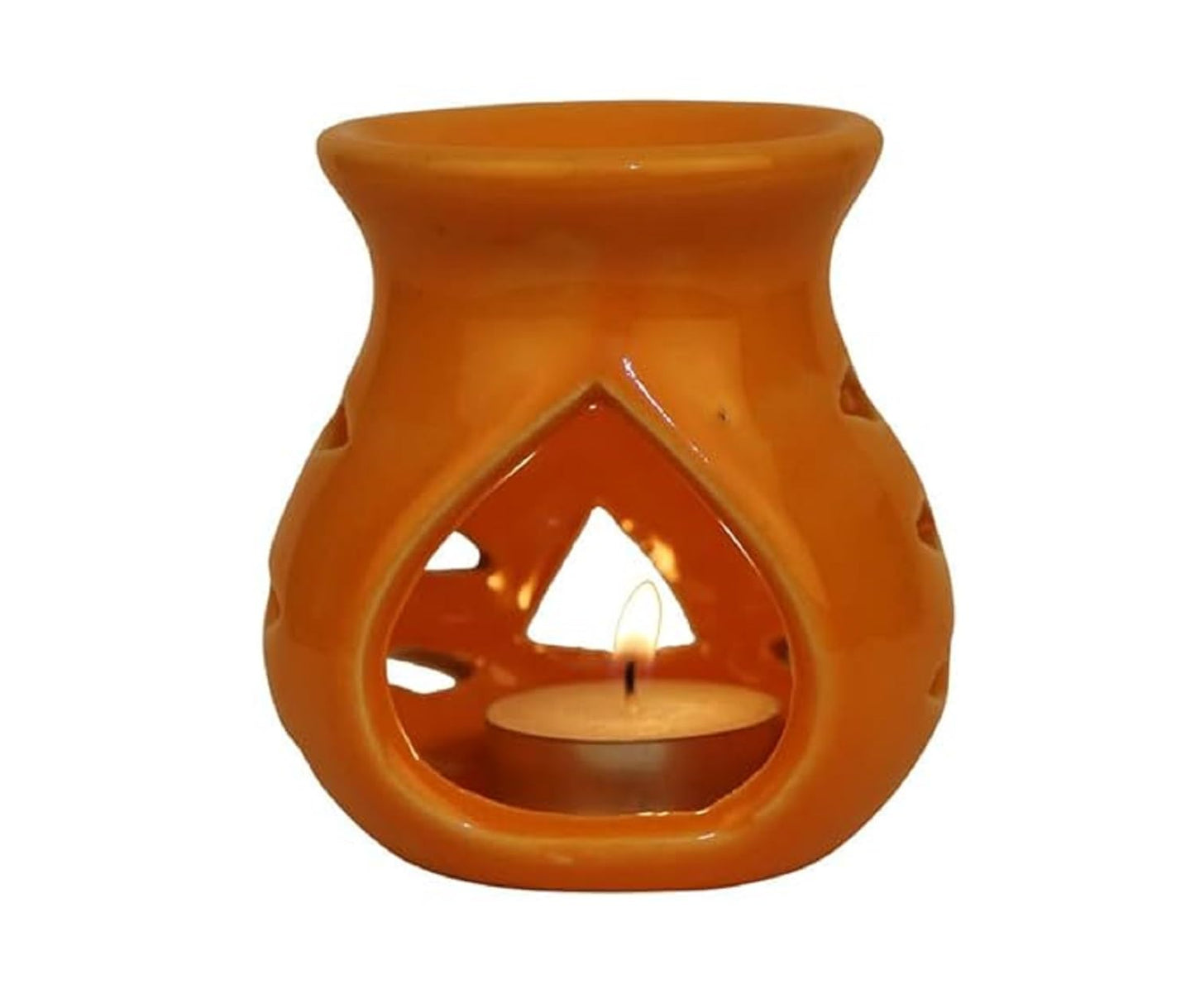 Pure Source India Ceramic Essential Oil Burner Wax Melt Burners |Aromatherapy| Ceramic Oil Diffuser| Candle Tealight Holder (Set of 1) Home Bedroom Decor Christmas Housewarming Gift, Orange