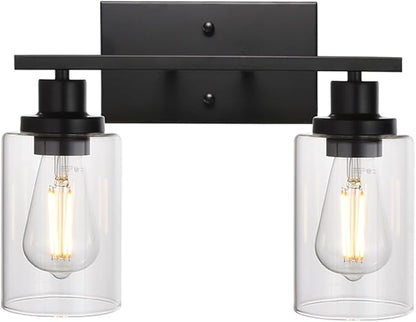 MELUCEE 2-Light Black Wall Sconce Industrial Vintage with Clear Glass Shade and Metal Base, Bathroom Vanity Lights Hallway Light Fixture Sconces Wall Lighting (Patent No.: US D963914 S)