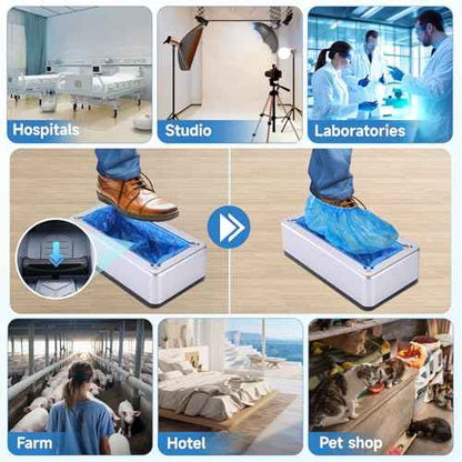 Shoe Covers Dispenser with 200pcs Shoe Cover Disposable Non Slip,Automatic Shoe Covers Dispenser with 200 PCS Disposable Shoe Covers for Home, Office, Supermarket, Factory, Lab (Silver)