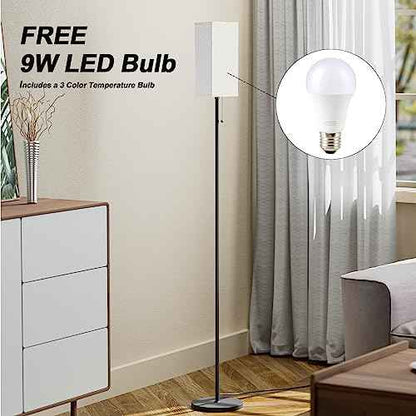 Tall Floor Lamp Set of 2 with Linen Shade - 3 Color Temperature, Black, LED Bulbs, Pull Chain Switch, Easy Assembly(2 Pack)
