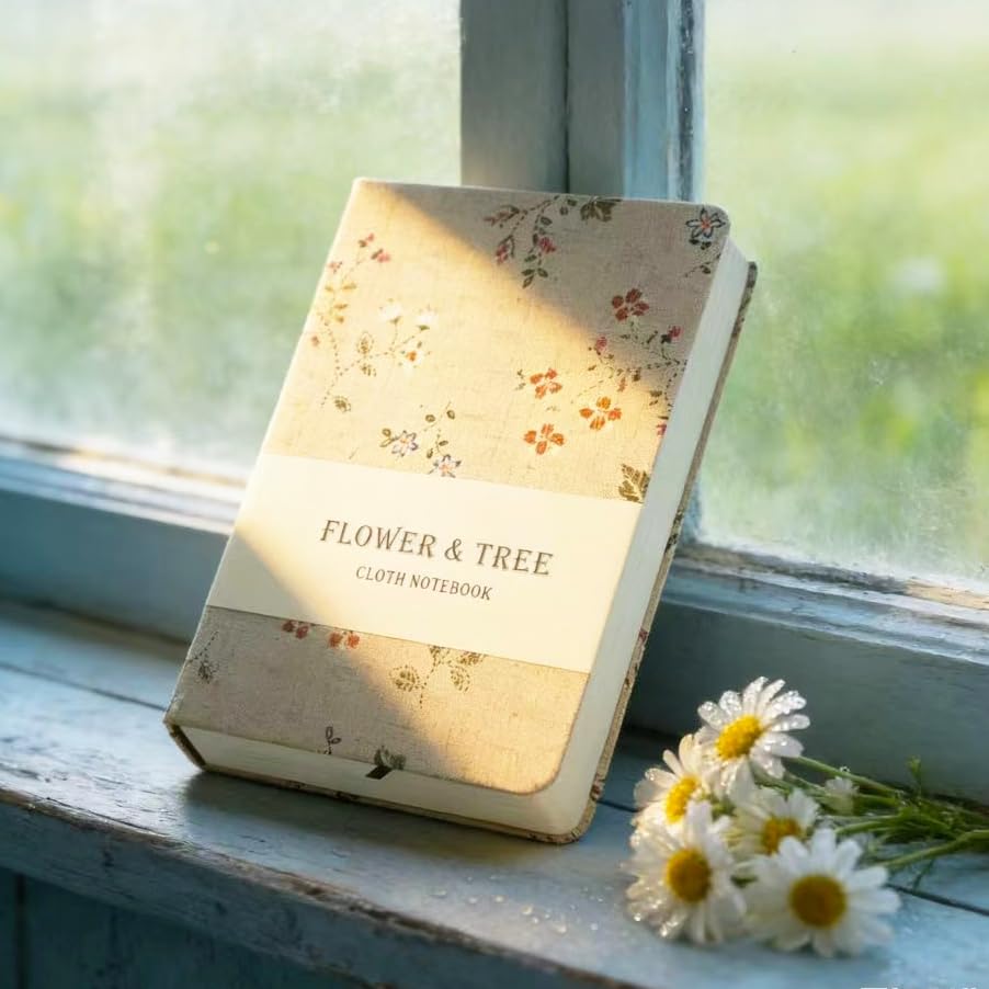 ipoul Floral Linen Journal, Similar Embroidered, Small Notebooks 5x7, Lay Flat Sketchbook, B6 Notebook, Hardcover, Lined & Unlined Notebook, Apricot