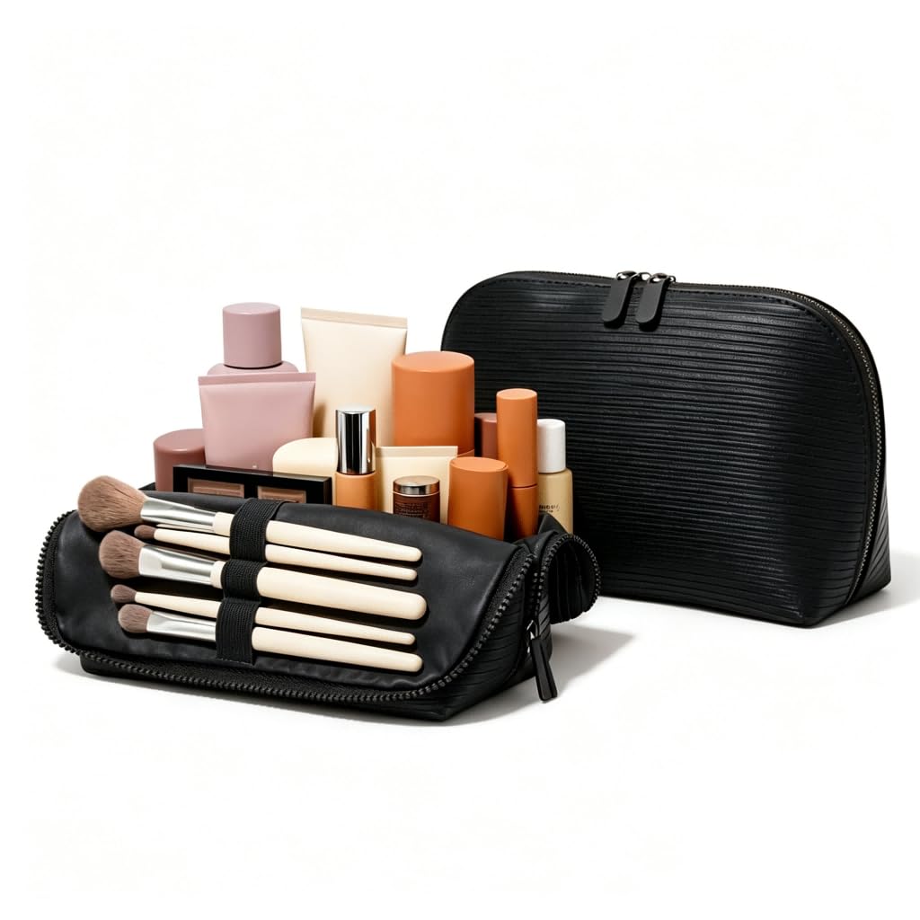 BXGJOSGH Parallel Travel Makeup Bag Women Large Capacity Makeup Organizer with Compartments, Fold-down Waterproof Toiletry Bag