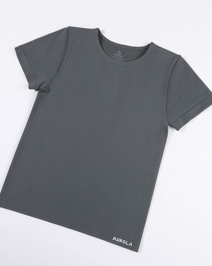 AUROLA Women Essentials Seamless Short Sleeve Fitted Tshirt Gym Workout Athletic Shirts Top Tee Steel Grey