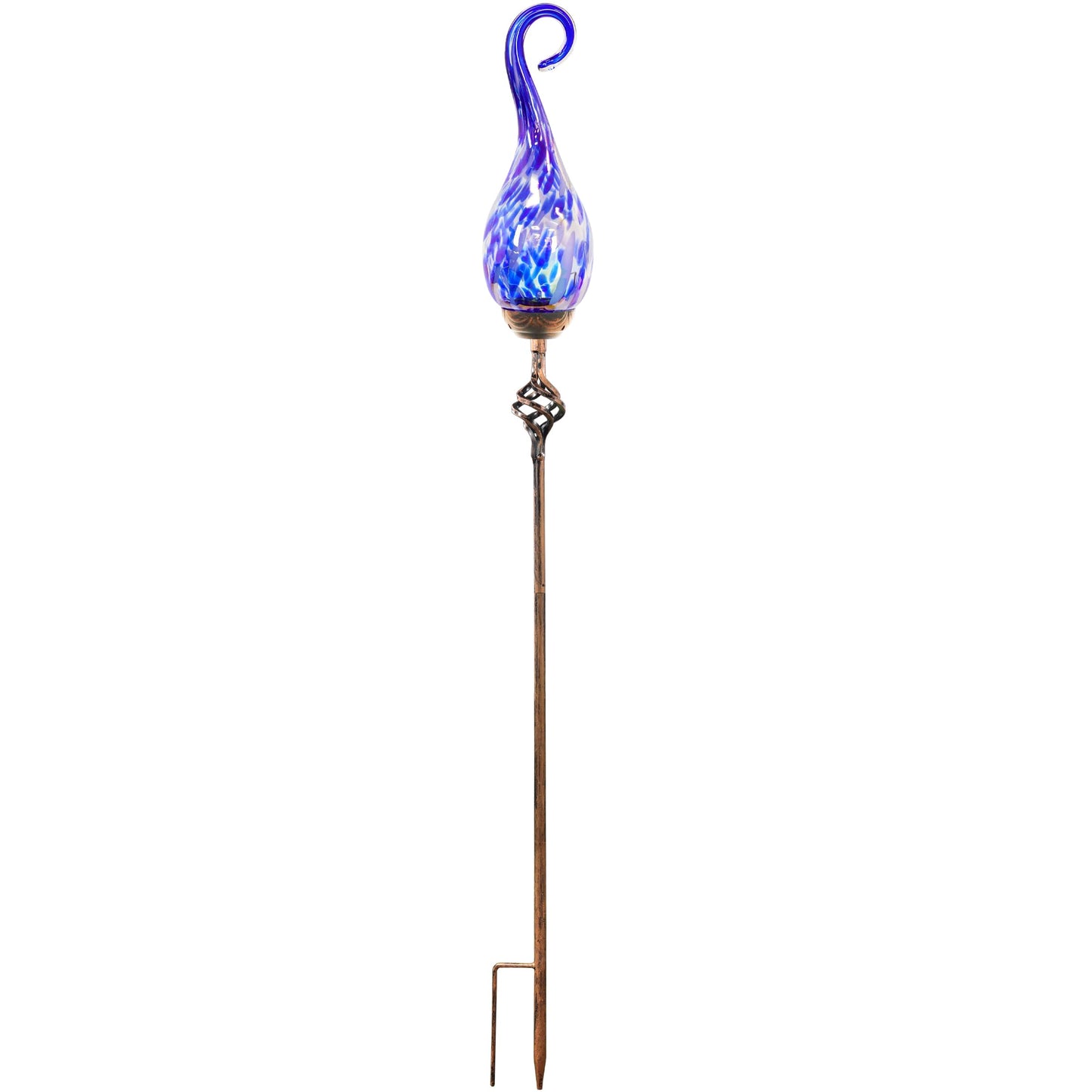 Naboher Garden Solar Lights Outdoor, Decorative LED Pearlized Glass Spiral Garden Stake with Finial, Hand Blown Glass and Metal Outdoor Decoration, 3 x 36 Inch (Dark Blue)
