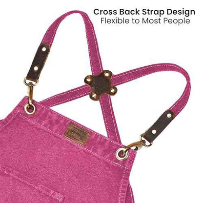 LEATHER VILLAGE Chef Aprons for Men Women with Large Pockets, Cotton Canvas Cross Back Adjustable Work Apron, Size M to XXL