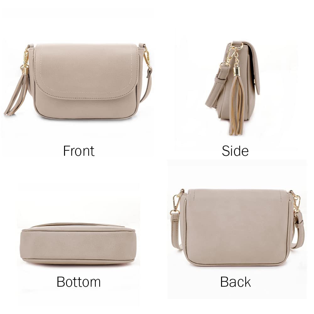 EVVE Small Crossbody Bag for Women Trendy Vegan Leather Flap Saddle Purses with Adjustable Shoulder Strap - Stone