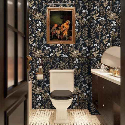 Abyssaly Vintage Floral Wallpaper Peel and Stick Boho, Black and Gold Academic Contact Paper, Self Adhesive Removable Moody Wallpaper for Wall Cabinets 17.7 in X 118 in