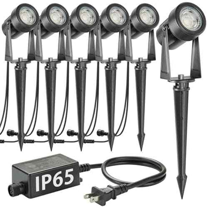 SUNTHIN Outdoor Landscape Lighting, 6 Pack Outdoor Spot Lights with Transformer for Yard, Plant, Lawn, Tree, Flags, House, Garden, Fence Use, IP65 Waterproof & Connectable