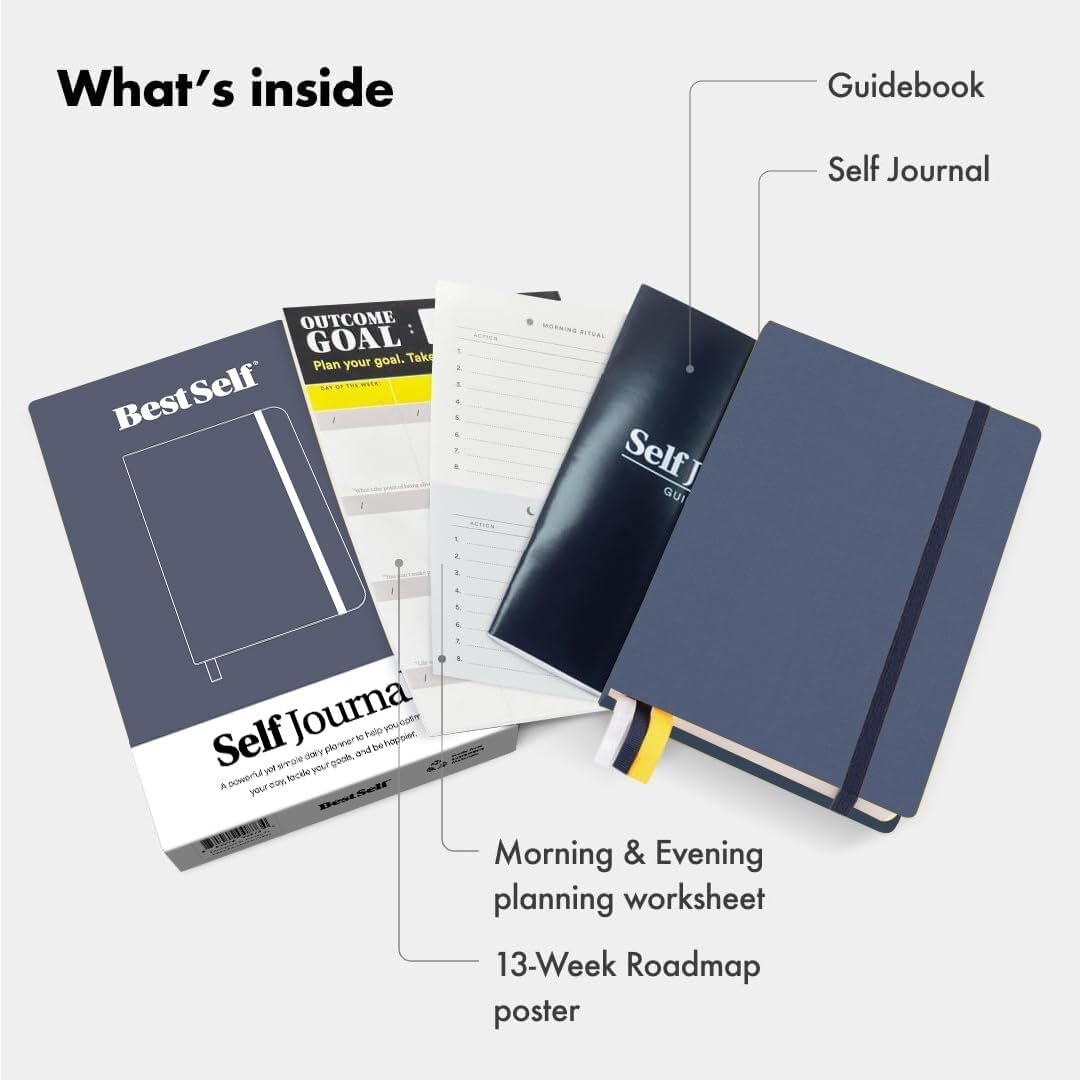 BestSelf 13-Week Self Journal & Goal Planner – Undated Daily ADHD-Friendly Journal for Men & Women | Productivity, Gratitude, Reflection & Habit Tracker | 2026 Life Organizer with Prompts, Distance Navy