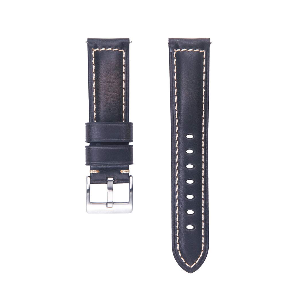 Berfine 18mm Quick Release Retro Leather Watch Band,Vintage Oil-tanned Pull-up Leather Watch Strap Replacement,Black Brown