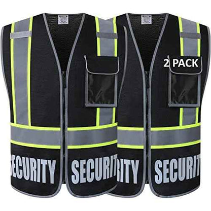 Security Vest for Men Women Reflective Safety Vest with 5 Pockets and Front Zipper Mesh High Visibility Vest Meets ANSI/ISEA 107-2015 Standards (2/Black-22, L)