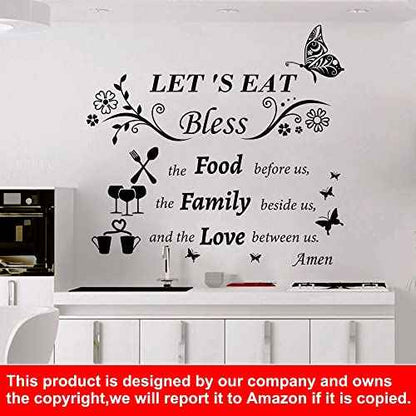 Kitchen Wall Decals Dinner Meal Prayer Wall Stickers Vinyl Kitchen Quotes Wall Decal Let's Eat Bless The Food Before Us Sign Saying Stickers for Dinning Room Home Restaurant