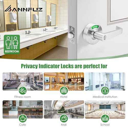 Privacy Keyless Door Handle Lock with in-Use Vacant Indicator for Men/Women Restrooms,Commercial Grade,Vacancy Occupied Sign Bathroom Lever Door Lock,Perfect for Public Washrooms,Satin Nickel