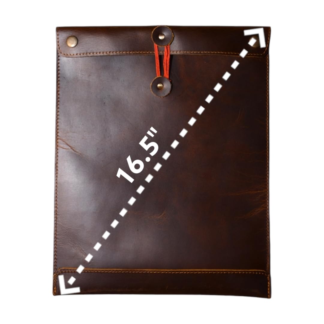 Leather Mailing Envelope Document Holder, Leather Portfolio Binder,A4 Letter Size Filing Folder,Gummed Folder Case Vertical Protector, Office Padfolio, Handmade Desk Accessories (Bourbon Brown)