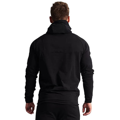 GYMELITE Men's 1/4 Zip Fashion Pullover Hoodie Athletic Workout Fit Cotton Blend Hooed Sweatshirts Casual Long Sleeve with Pockets(SOBK XL Solid Black