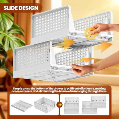 Mavivegue Stackable Storage Drawers,Closet Drawers for Closet Shelf Organizers and Wardrobe,5 Pack Open-Front Plastic Storage Bin for Cupboard,Bedroom, Kitchen, Bathroom, Office (White,5L) (4L)