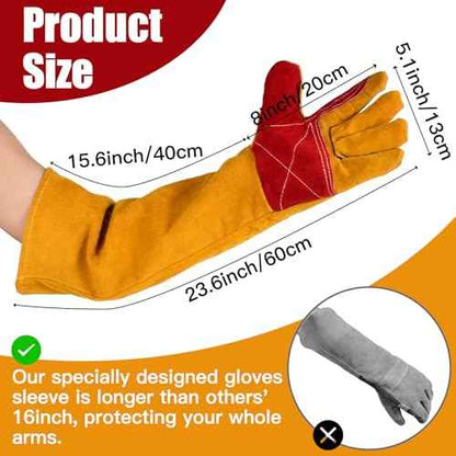Welding Gloves for Men Women, 23.6" Leather Long Sleeve Welding Glove, Breathable Thicken Extreme Heat Resistant Protective Gloves for TIG MIG Welding BBQ Cooking Pet Training