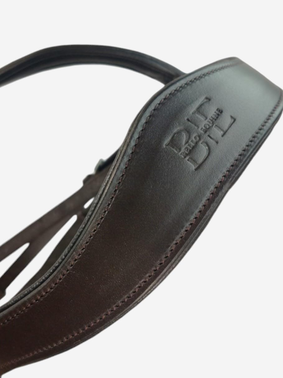 Bello-Equine Braided Havana Brown Leather Bridle with Removable Flash – Padded Browband & Noseband – Horse Riding Bridle for Schooling & Show - Size Full