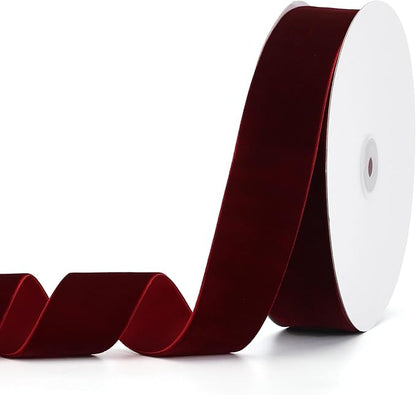 Burgundy Velvet Ribbon 1-1/2" x 20Yd,Great for Gift Wrapping,Hair Bows Making, Wreaths,Wedding and Christmas Party Decoration(Burgundy 1-1/2")