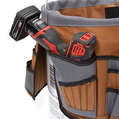 Dickies 35-Pocket 5-Gallon Bucket Organizer With Drill Holster, Padded Handle, and Tape Tether, for Contractors and Painters