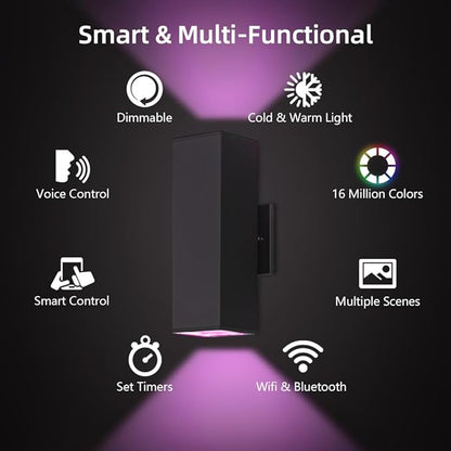 KIZON Smart Outdoor Wall Lights RGBCW Color Changing, Modern Dusk to Dawn Outdoor Sconce Lights Up and Down Lighting, Exterior Light Fixture for House Porch Garage, Works with Alexa, ETL Listed