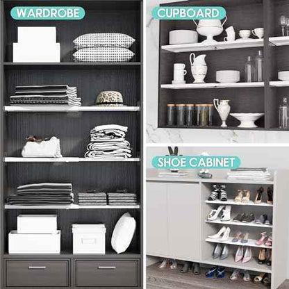 Expandable Closet Tension Shelves Organizers, Heavy-Duty Metal Tension Shelf, Adjustable Locker Shelf Cabinet for Closets Wardrobe Pantry Cupboard Kitchen Laundry