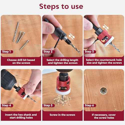 Countersink Drill Bit Set - 5 Pcs Countersink Drill Bit with Low Friction Depth Stop, Replaceable HSS M2 Tapered Bits, Carbide Drill Bits 1/4¡± Hex Shank for Woodworking Tools & Hand Tools
