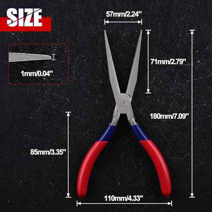 7 Inch Long Flat Nose Pliers Smooth Jaw Extended Head Duckbill Pliers Clamping Bending Precision Jewelry Making Hand Tools Beading Hobby Work Craft Supplies Dip Plastic Handle