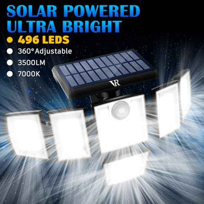 Solar Motion Sensor Flood Lights Outdoor - 496LEDs 3500LM 3 Lighting Modes 3 Levels Brightness, 6 Heads 360¡Æ Illumination, IP65 Solar Security Lights,for Porch Yard Patio Garage(2 Packs)