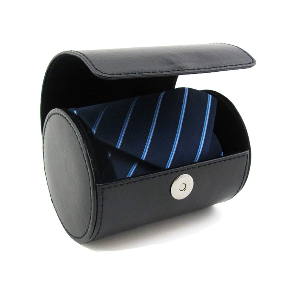 WAJJ Men’s Necktie Travel Case, Tie Anti-Wrinkle Organizer Box - Formal Cylinder Shape (Black)