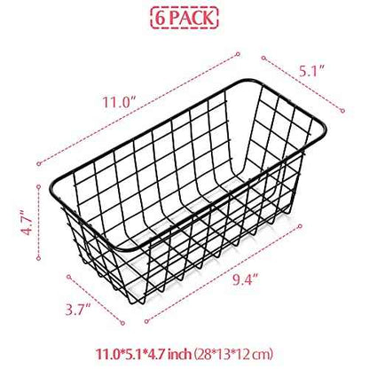 6 Pack Wire Storage Baskets Household Metal Wall-Mounted Containers Organizer Bins for Kitchen Bathroom Freezer Pantry Closet Laundry Room Cabinets Garage Shelf, Medium