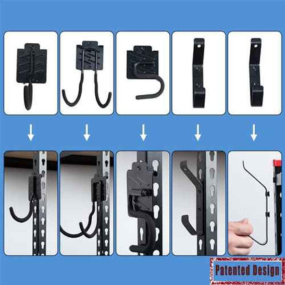 Ultrawall 5 Pack Shelving Hooks for Keyhole Shelves Organization, Utility Shelves Hooks for Clothes, Hats, Garden Tool Bags, Chainsaws, Cords, Tools Equipment