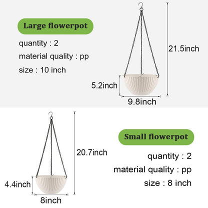 RooTrimmer Hanging Planters for Indoor Outdoor Plants 8/10 Inch, 4 Packs Plant Hanger with Drainage Holes, Hanging Basket Flower Pot Perfect for Home, Office and Garden,White