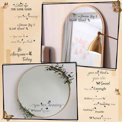 Geyoga 12 Pcs Inspirational Quote Mirror Decals Vinyl Positive Saying Affirmations Mirror Stickers Motivational Window Decals Peel and Stick for Home Office Staff Bathroom Wall Art(Butterfly)