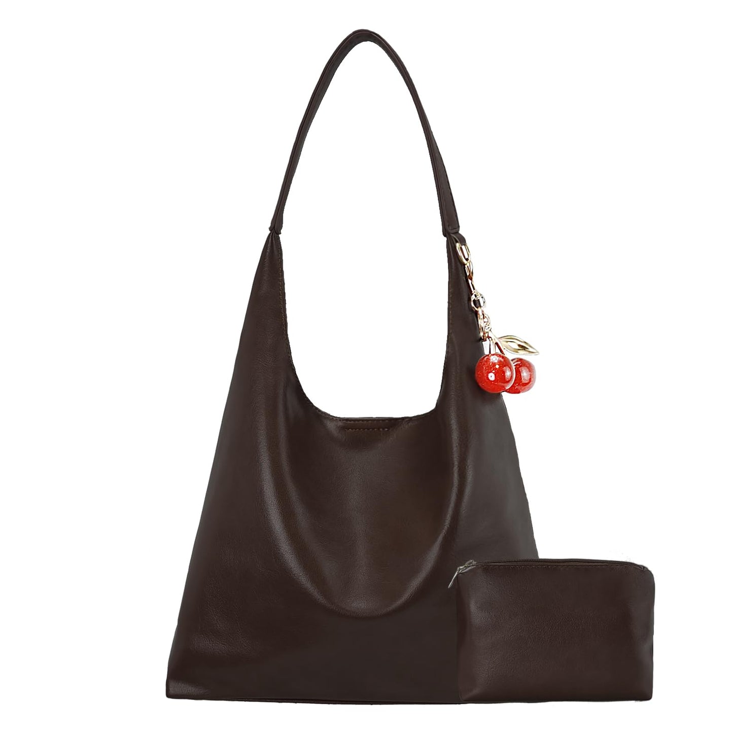 SongKedora Vegan Hobo Bag Cherry Leather Shoulder Purse Slouchy Designer Crossbody Bag for Women Retro Tote Handbag (Coffee)
